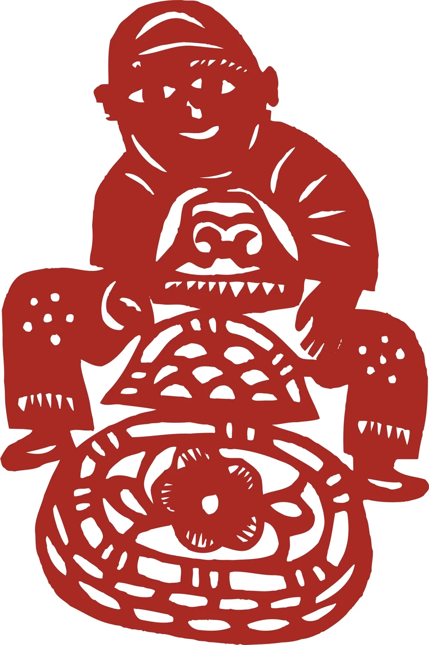中国风中式传统喜庆民俗人物动物窗花剪纸插画边框AI矢量PNG素材【2380】